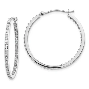 14k White Gold Round Diamond Medium 30mm Circle In & Out Hoop Earrings 0.01 Ct. - Picture 1 of 3