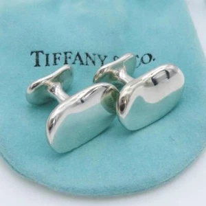 Tiffany & Co. Bean Design Cufflinks Elsa Peretti Sterling Silver SV925 W/Pouch - Picture 1 of 4