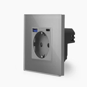 Toma de corriente + USB 2x tipo A/C 20W gris con marco de cristal MP010U-BG1-15 Luxury-Time - Imagen 1 de 7