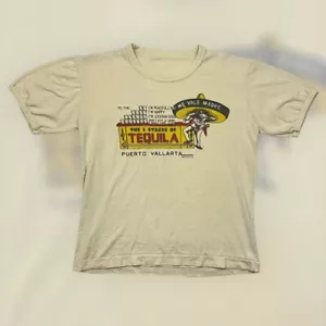 Vintage 60er 70er Mexico Tequila Neuheit Souvenir T-Shirt Erwachsene M creme gelb selten - Bild 1 von 6