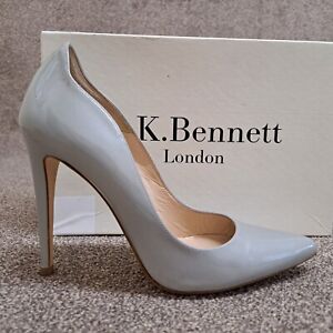 LK Bennett Court Shoes Grey Pearl 39 UK 6 Patent Leather 4.25" Stiletto Heel