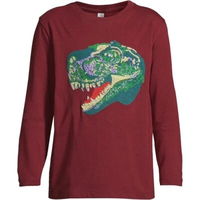 Lands' End Dinosaur T-Rex Embroider Graphic T-Shirt Boys Size Small (6-7) NEW - Image 1 of 4