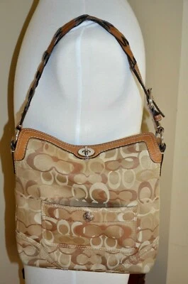 Bolso de mano Coach Signature beige marrón plegable para mujer #10990 Chelsea Foto 1 de 4