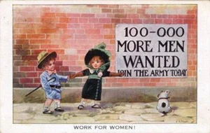 PRINTED WW1 COMIC PATRIOTIC POSTCARD "WORK FOR WOMEN" BY A. A. NASH - Foto 1 di 2