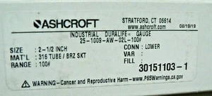 GENUINE NEW Ashcroft 25-1009-AW-02L-100# Gauge - Picture 1 of 3