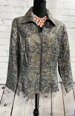 Chaqueta Kim Rogers Talla 10P Para Mujer Negra/Gris/Dorada Lámina Elegante con Cremallera Foto 1 de 4