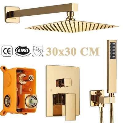 Gold Unterputz Duscharmatur set Ibox 30 cm Regendusche Kopfbrause mit Handbrause - Bild 1 von 4