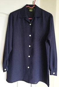 Susie Tompkins Esprit De Corp BF Blouse Size M Navy Blue w/White Dots EUC - Picture 1 of 8