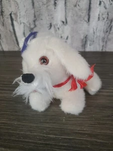 Peluche de perro maltés blanco Russ Berrie 1975 de colección con barra azul relleno firme - Imagen 1 de 11