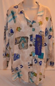 Top de Colección Años 90 RARO Diseño ABSTRACTO Nino Wong California Lino Mujer XL Art Deco - Imagen 1 de 7
