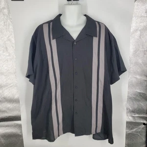 Vintage David Taylor Bowling Shirt Men's 3XL Black Gray Vertical Stripe Retro - Picture 1 of 6