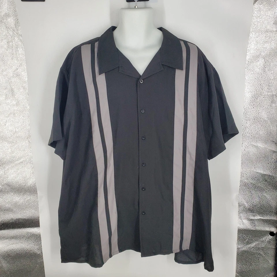 Camisa de boliche vintage David Taylor masculina 3XL preta cinza listra vertical retrô - Imagem 1 de 4