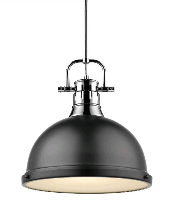 Colgante Iluminación Dorada Metal Cúpula Pantalla 3604-L CH-BLK, Cromo/Negro Mate Foto 1 de 1