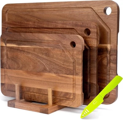 Acacia Wood Chopping Board for Kitchen, Wooden Cutting Board Set of 3 with Stand - image 1 of 4