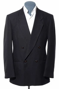 40 L langer Vintage 90er Zweireiher schwarz Wollmischung Blazer Sport Mantel Jacke M - Bild 1 von 9