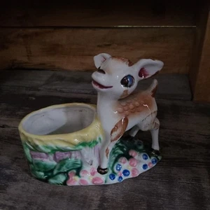 Vintage Bambi Deer Fawn Ceramic Planter Christmas or Year Round 5" long - Picture 1 of 1