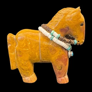 Zuni Fetish by Eddington Hannaweeke, Tigilite Horse W/ Necklace, 1 1/2" L - Picture 1 of 9