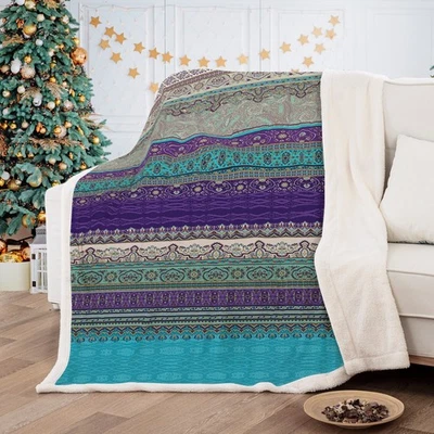 WONGS BEDDING Soft Large Indian Bohemian Blanket Faux Fur Throw Sofa Bedding Fleece Throws