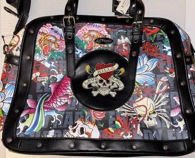 NUEVO CON ETIQUETAS ED HARDY Love Kills Slowly Accents Bolso Cartera Tachonado Estrás Hombro Foto 1 de 4