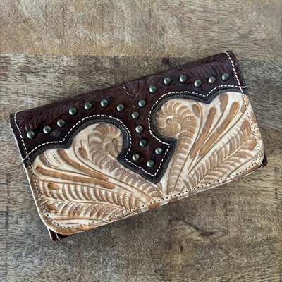 Винтажный американский Запад инструмент кожаный бумажник французский кошелек - Изображение 1 из 4