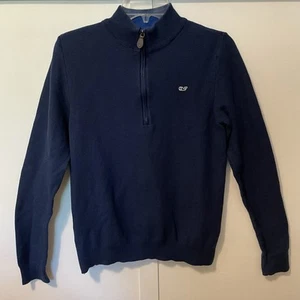 Vineyard Vines Pullover Sweater Boys Size Large 16 Navy 1/4 Zip Long Sleeve - Picture 1 of 6
