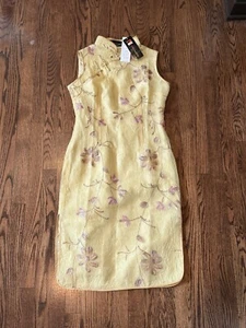 Womans Traditional Qipao Chinese Dress Size XL Yellow Floral Pattern - Picture 1 of 8