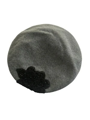 Новый с Ярлыками август шляпы серый шерсти смесь берет черный блестки деталь Beanie один размер #2838 - Изображение 1 из 4