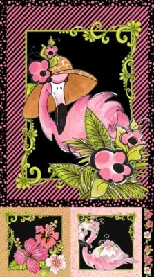 NEW Loralie Designs - Flamingo Quilting And Crafting Fabric Panel - Image 1 of 2