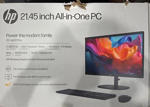 HP 22-dg0013w All-in-1, 22", Intel Pentium J, 8GB RAM, 128GB SSD, Win11. Black - Picture 1 of 3