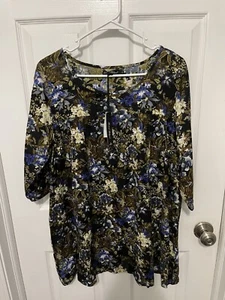 Rock & Religion Floral Lightweight 3/4 Sleeve Shirt Blouse Women's 12 NWT - Picture 1 of 5
