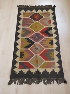 navajo kilim Vintage Kilim Rug kilim Runner Wool Jute Rug Turkish 3x5 ft - Picture 1 of 2