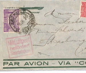 BRAZIL Cover GRAF ZEPPELIN 1931 Cover Strasbourg *SAARBRUCKEN* Air Transit YV209 - Picture 1 of 12
