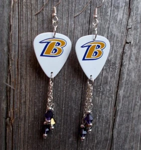 NFL Baltimore Ravens Guitar Pick Earrings with Swarovski Crystal Dangles - Bild 1 von 3