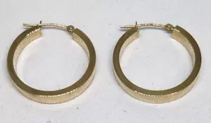 Beautiful 14K Yellow Gold Rectangle Polished Hoop Earring - Picture 1 of 3