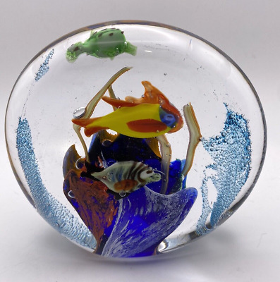 Large Murano Style Glass Four Fish Aquarium Paperweight Over 3LB • 50$