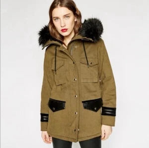 The Kooples Womens Fur Hooded Full Zip Parka Jacket Military Coat Size M - Picture 1 of 10