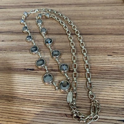 Colar Coldwater Creek elos redondos de cristal esfumaçado tom dourado corrente longa 28" - Imagem 1 de 4