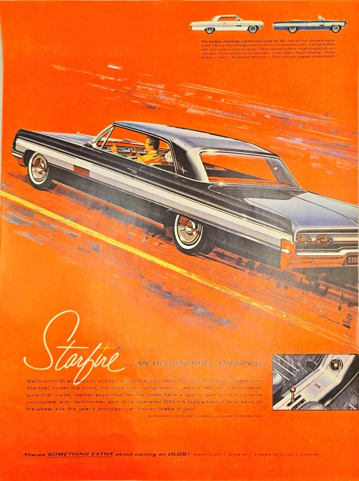 Black 1962 Oldsmobile Starfire - Vintage Original Color Print Ad - Art - Image 1 of 1