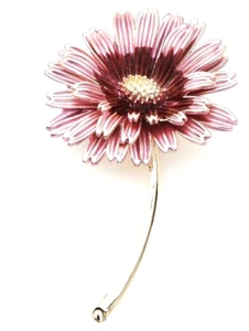 BROOCH Trendy Enamel Pink Daisy Flower Brooch - MOTHERS DAY GIFT - Picture 1 of 6