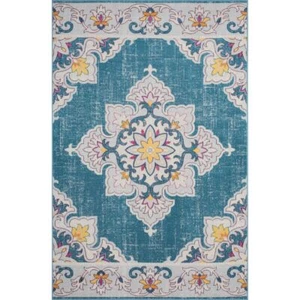 8' X 10' Blue And Ivory Floral Stain Resistant Indoor Outdoor Area Rug - Picture 1 of 1