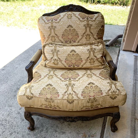 Vintage Bassett Furniture French Style Hand Carved Bergere Chair Cover