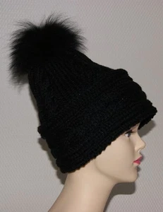 Bommelmütze, Wintermütze, Strickmütze Mütze mit Echt Fell Bommel Gr. 56-61 NEU - Bild 1 von 8