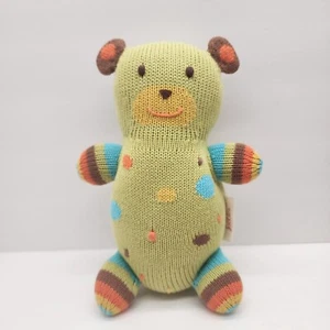The Joobles Polka Dot Organic Cotton Green Plush Bear Stuffed Animal Lovey 11" - Picture 1 of 11
