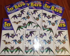 Lot 7 Pkgs BATS Glow In Dark Halloween Double Sided 3D Vinyl Decals Stickers NIP - Picture 1 of 4