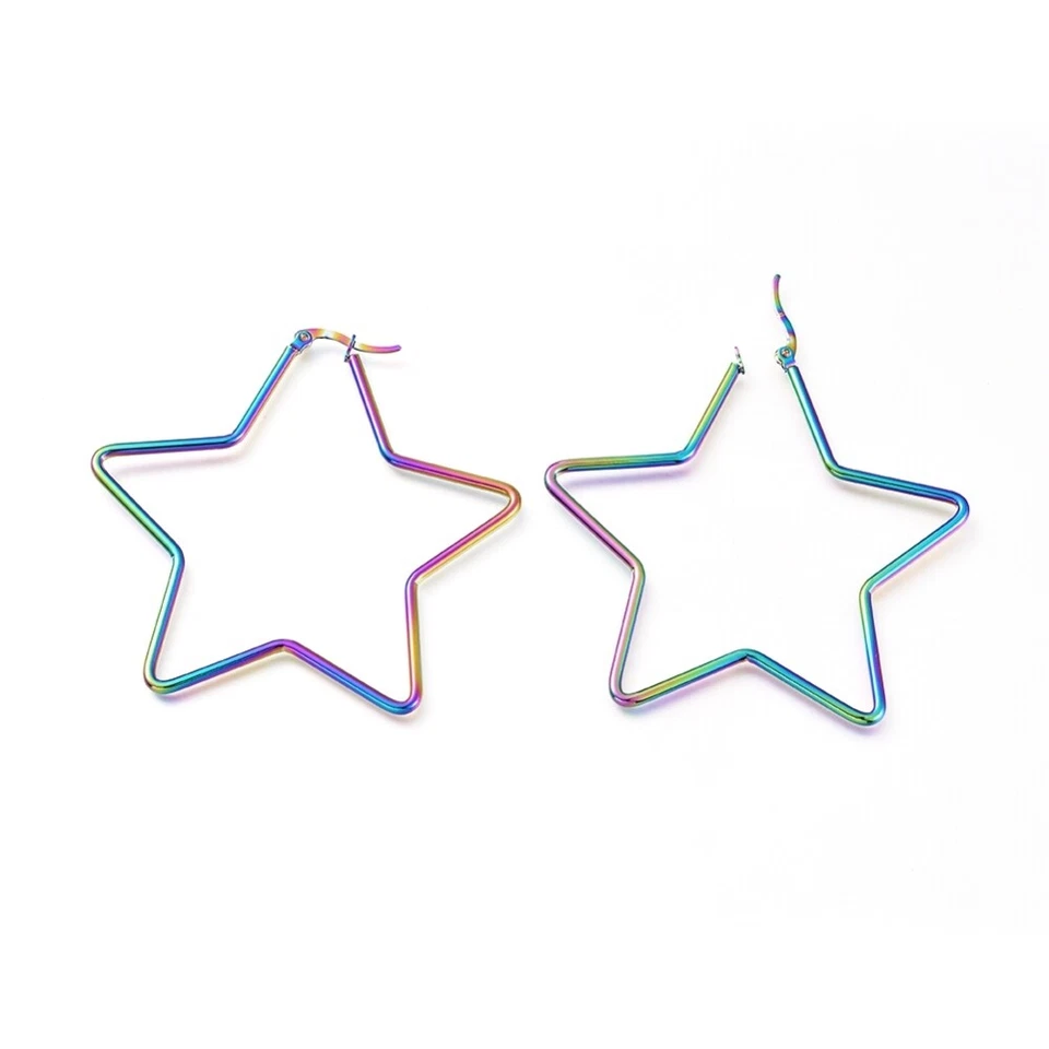 201 brincos de argola de aço inoxidável estrela ouro calibre 12 65,5x62 2mm pino: 0,7mm A154 - Imagem 1 de 1