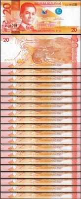 Philippines 20 Piso 2022, UNC, 20 Pcs LOT, Consecutive, P-New (206d), Prefix CU - Image 1 of 4