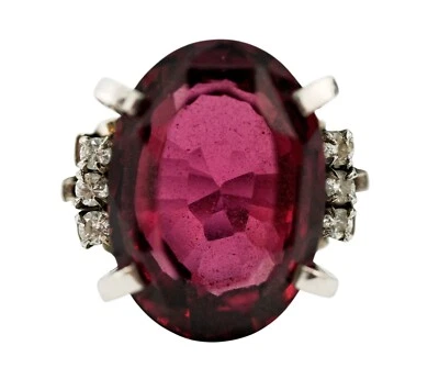 Anillo de platino sólido 900 PT de turmalina rosa de 7,80 quilates con diamantes de 0,11 quilates ¡talla 6,25! Foto 1 de 4