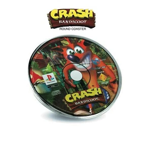 Crash Bandicoot PS1 Game Disc inspirierte Kunststoffuntersetzer/Getränkematte 80 mm rund - Bild 1 von 2