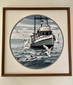 Original Scott Kuhnly Watercolor Blue Sea Fishing Boats Limited Edition 21/450 - Picture 1 of 7