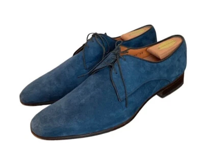 Sapatos sociais masculinos Santoni Oxford camurça tamanho 9.5UK 10.5 EUA azul marinho com cadarço Itália - Imagem 1 de 4